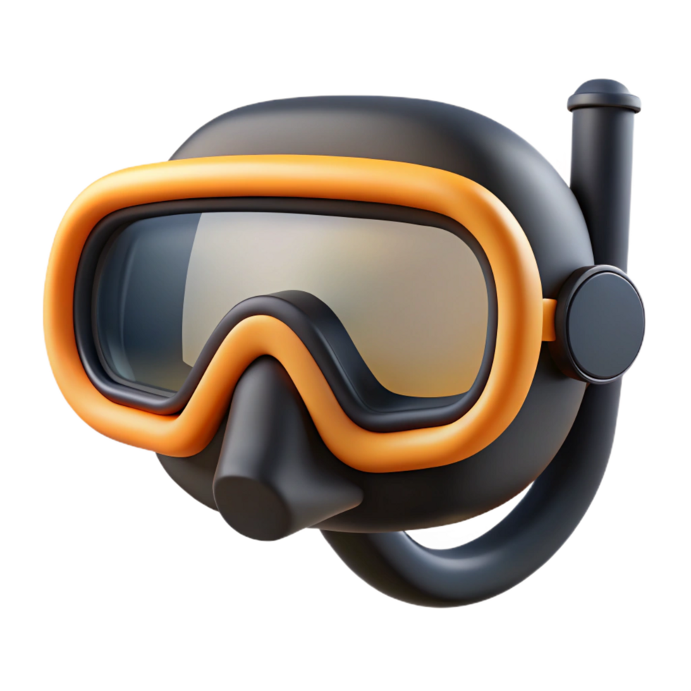 reflective pristine Snorkel mask, clear lens, black silicone skirt, studio lighting, front view, minimalist style, isolateon transparent background,high-resolution product photography crisp png