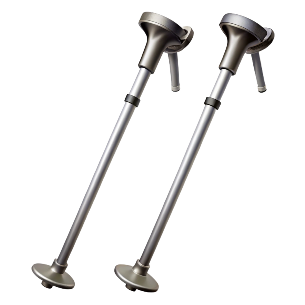 exceptional avant-garde Pair of ski poles, adjustable length, metallic finish, soft lighting, side view, minimalist style, isolateon transparent background,high-resolution product photography flawless png