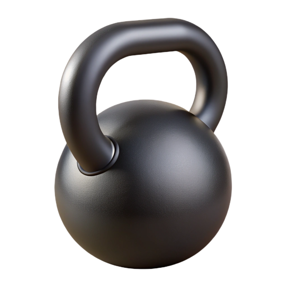 hypnotic elegant Kettlebell, cast iron, black finish, studio lighting, front view, minimalist style, with transparent background,high-resolution product photography masterfully captured png
