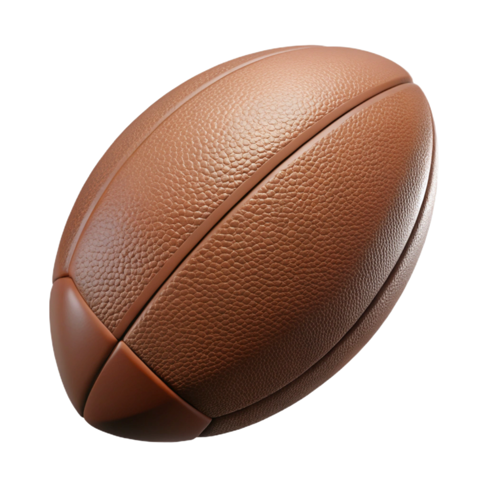 iconic urban Rugby ball, brown leather, texturesurface, studio lighting, front view, minimalist style, isolateon transparent background,high-resolution product photography authentic png