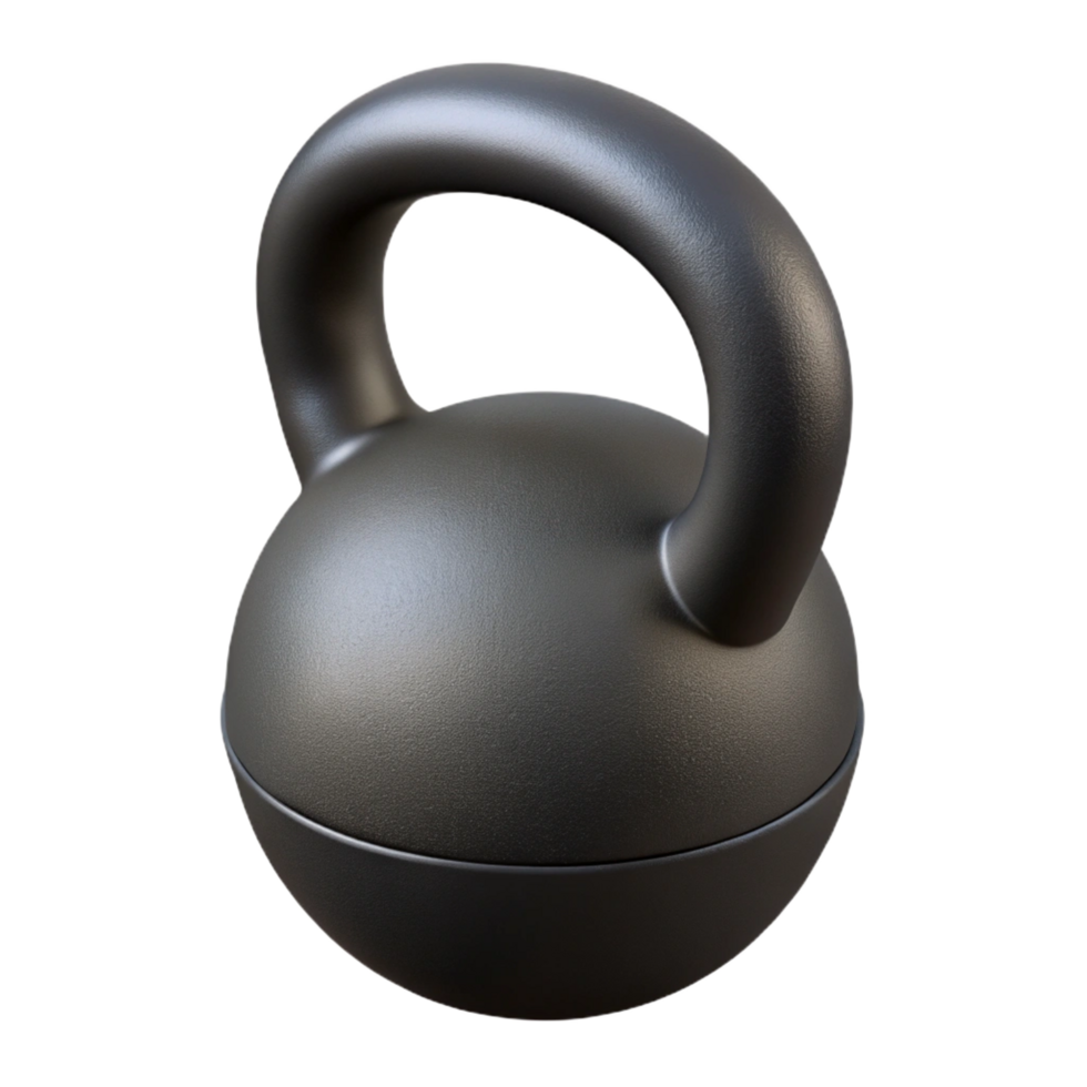 ethereal alluring Kettlebell, cast iron, black finish, studio lighting, front view, minimalist style, with transparent background,high-resolution product photography genuine png