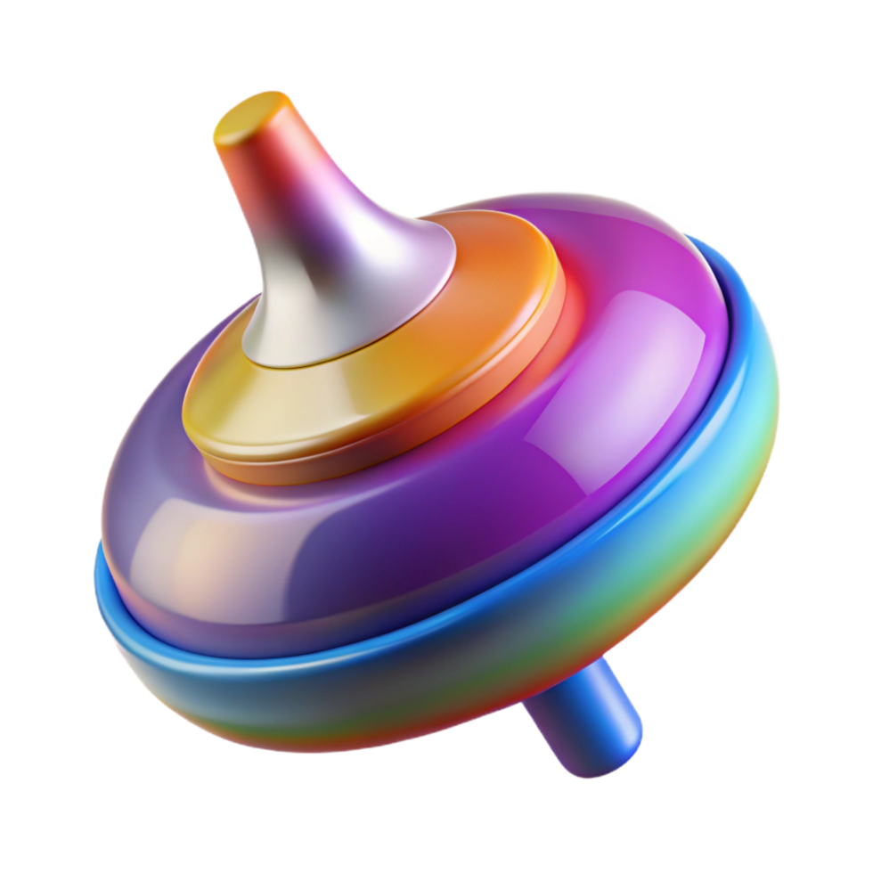 whimsical immaculate Colorful plastic spinning top, metallic tip, motion blur effect, studio lighting, isolateon transparent background,high-resolution product photography impeccable png