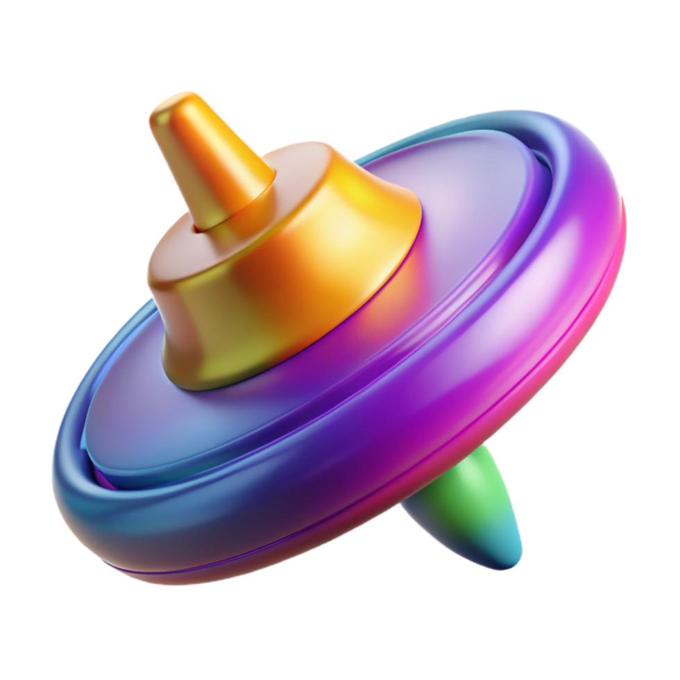 unforgettable baroque Colorful plastic spinning top, metallic tip, motion blur effect, studio lighting, isolateon transparent background,high-resolution product photography high quality png
