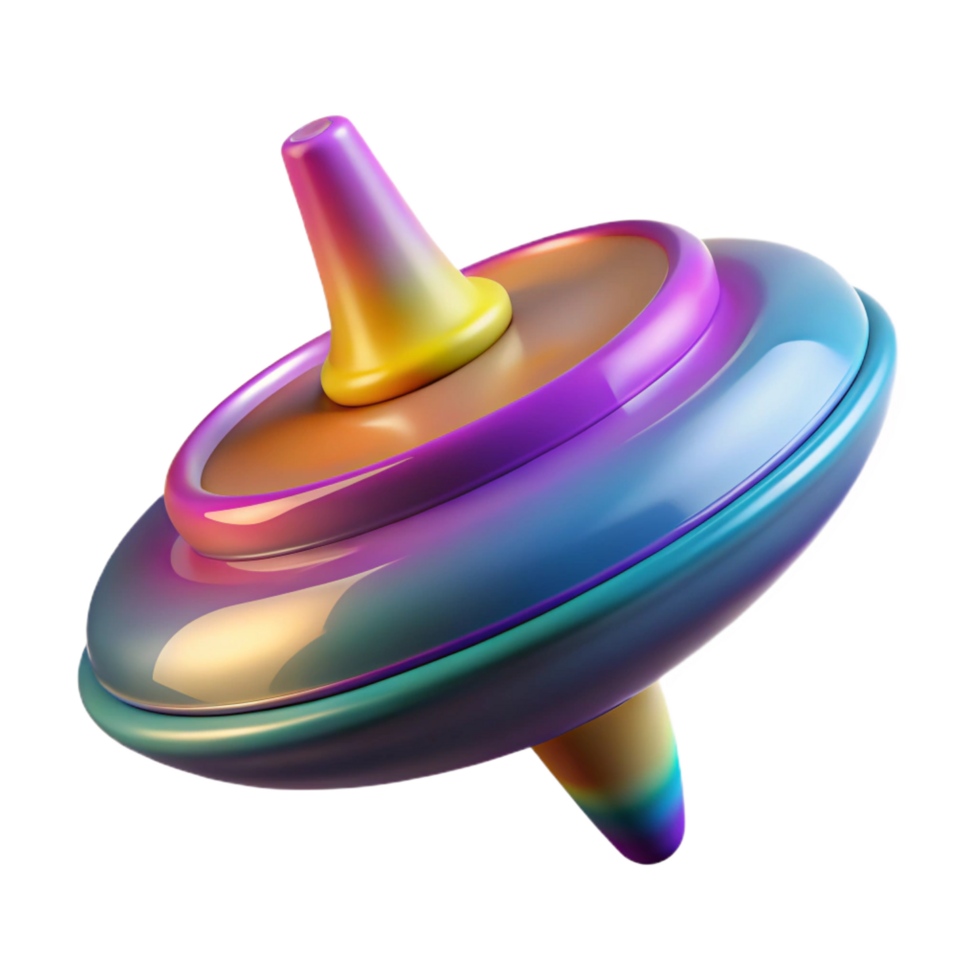 majestic unparalleleColorful plastic spinning top, metallic tip, motion blur effect, studio lighting, isolateon transparent background,high-resolution product photography png