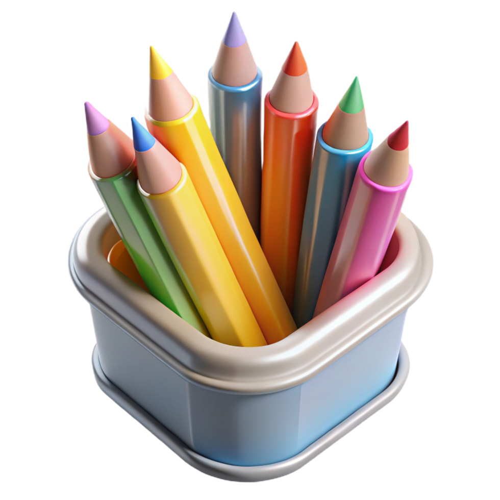 gorgeous classic Set of colorepencils in a tin box, sharpenetips, studio lighting, top-down view, isolateon transparent background,high-resolution product photography flawless png