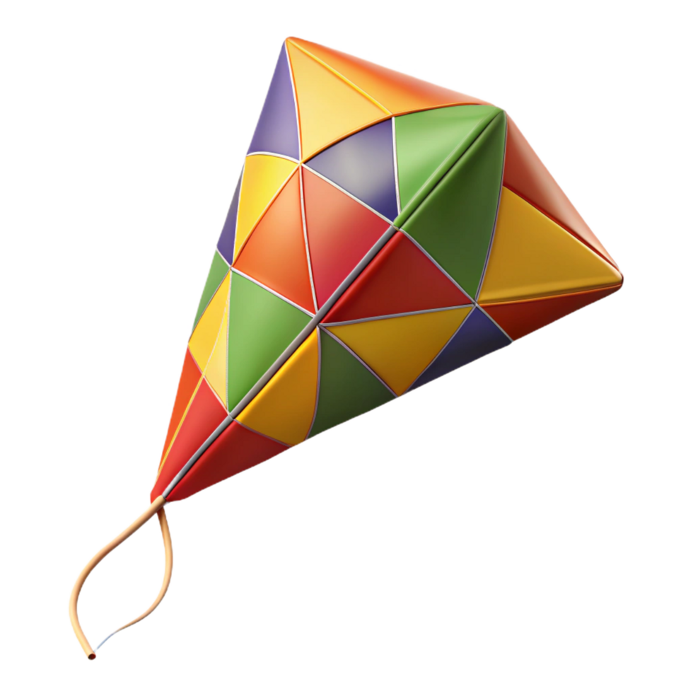 alluring retro Kite with colorful geometric pattern, long tail, fabric anplastic construction, studio lighting, isolateon transparent background,high-resolution product photography elite png
