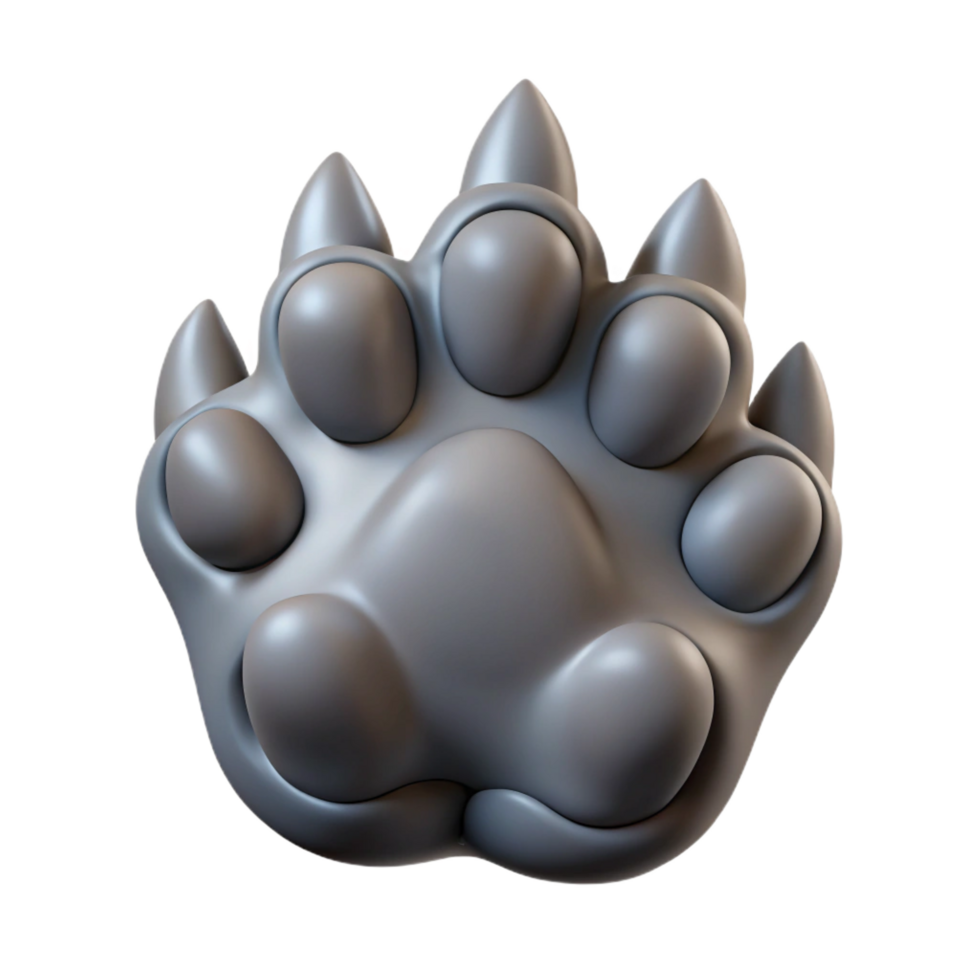 exquisite signature Grey wolf paw, detaileclaws anpads, matte finish, top-down view, photorealistic, isolateon transparent background,high-resolution product photography png
