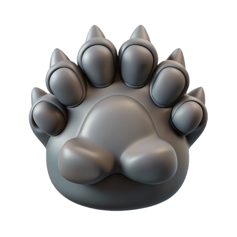 striking ethereal art deco Grey wolf paw, detaileclaws anpads, matte finish, top-down view, photorealistic, isolateon transparent background,high-resolution product photography sharp png