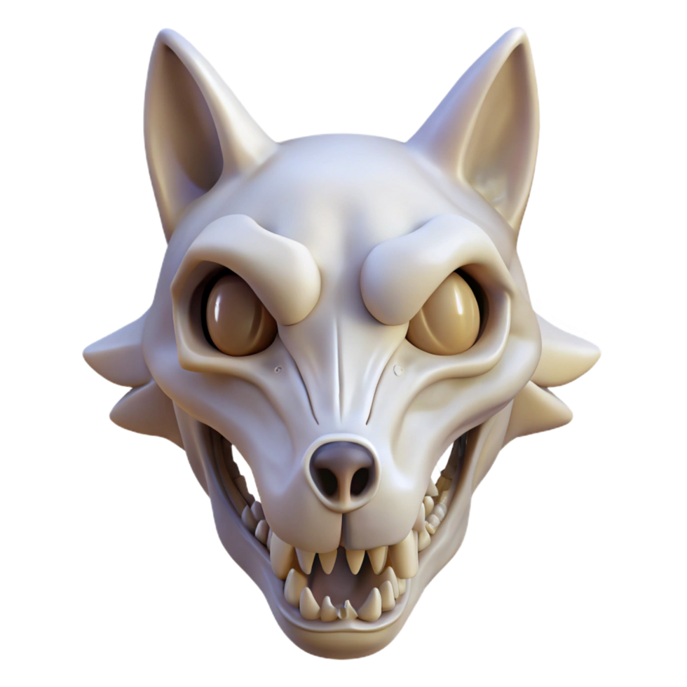 vibrant calm bohemian Wolf skull, intricate details, bone texture, soft lighting, front view, photorealistic, isolateon transparent background,high-resolution product photography impeccable png