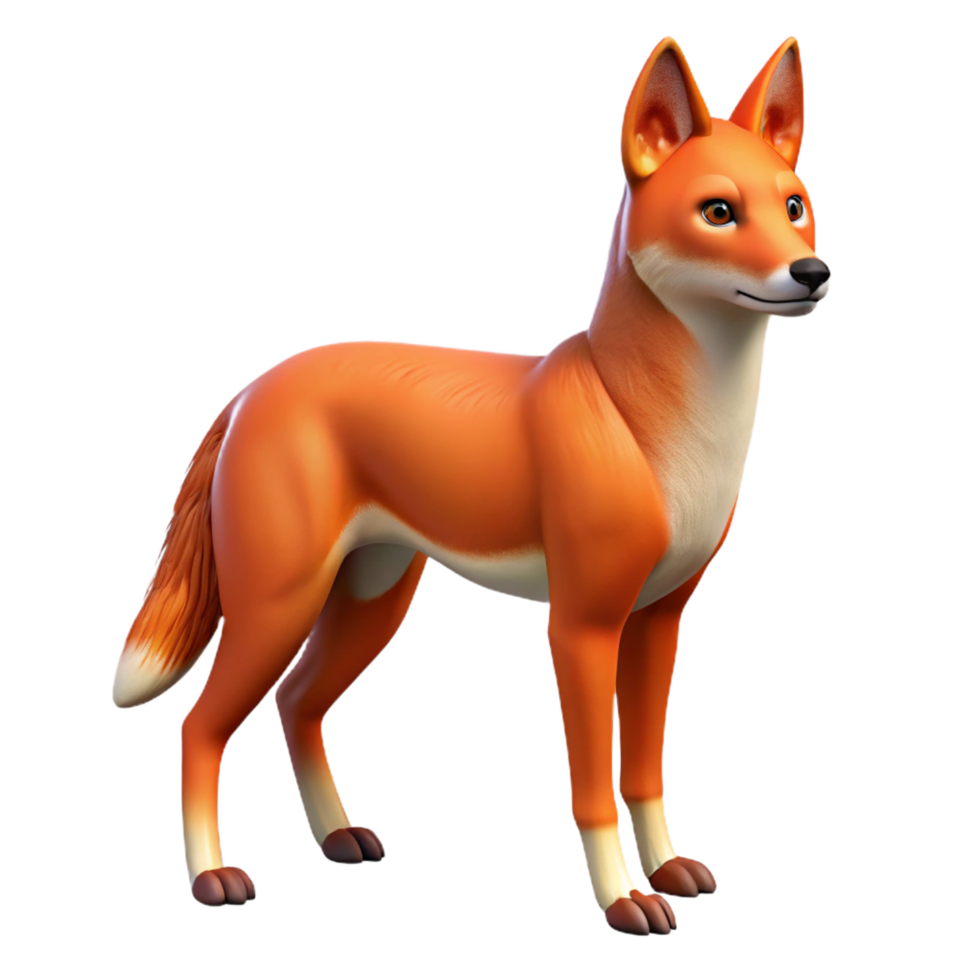 dreamy elegant Ethiopian wolf, slender build, reddish fur, bright sunlight simulation, side view, photorealistic, isolateon transparent background,high-resolution product photography top-tier png