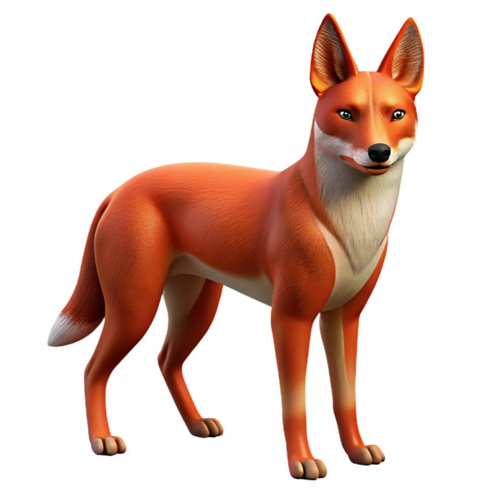 whimsical breathtaking Ethiopian wolf, slender build, reddish fur, bright sunlight simulation, side view, photorealistic, isolateon transparent background,high-resolution product photography original png