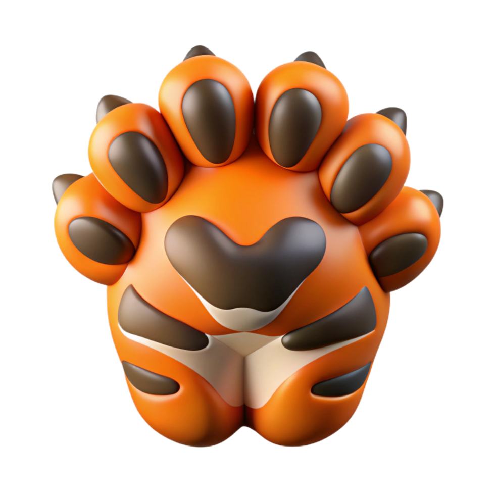 vibrant vintage Tiger paw, sharp claws, detailepads, matte finish, top-down view, photorealistic, isolateon transparent background,high-resolution product photography precision png