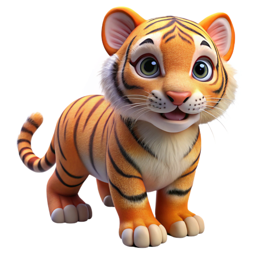 magnificent whimsical retro Siberian tiger cub, playful pose, fluffy fur, soft lighting, photorealistic, isolateon transparent background,high-resolution product photography crisp png