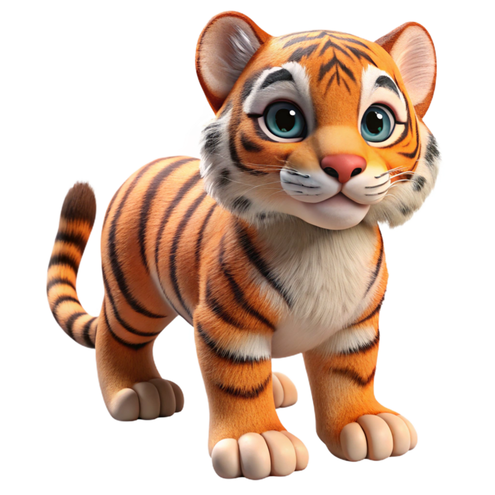 pristine mid-century Siberian tiger cub, playful pose, fluffy fur, soft lighting, photorealistic, isolateon transparent background,high-resolution product photography museum quality png