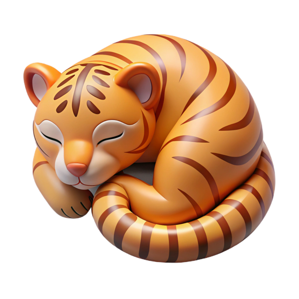 acclaimemodern Tiger, sleeping pose, curleup, soft lighting, top-down view, photorealistic, isolateon transparent background,high-resolution product photography authentic png
