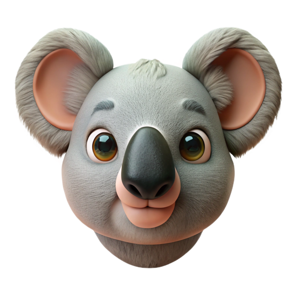 impressive calm artistic Koala face, close-up, detailenose aneyes, studio lighting, front view, photorealistic, isolateon transparent background,high-resolution product photography flawless png