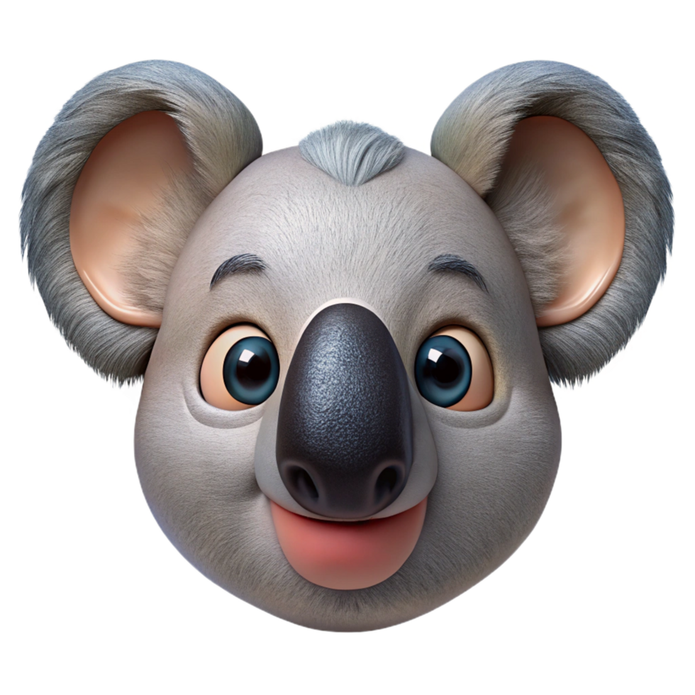 exquisite dramatic artistic Koala face, close-up, detailenose aneyes, studio lighting, front view, photorealistic, isolateon transparent background,high-resolution product photography studio quality png