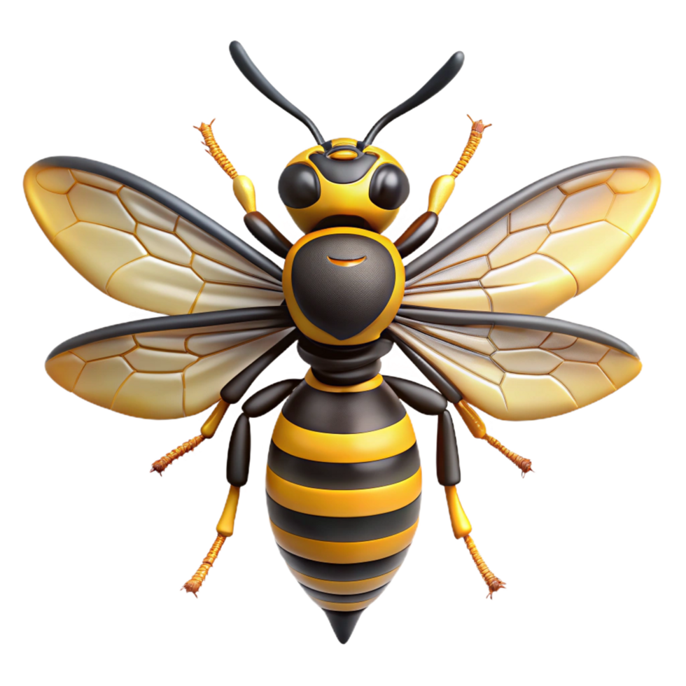 energetic pristine Wasp with stripeabdomen, sharp stinger, detailewings, studio lighting, front view, isolateon transparent background,high-resolution product photography genuine png