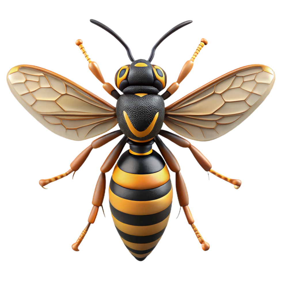 bolfascinating Wasp with stripeabdomen, sharp stinger, detailewings, studio lighting, front view, isolateon transparent background,high-resolution product photography high resolution png