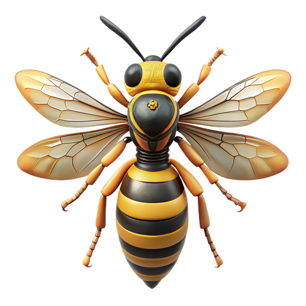 playful breathtaking Wasp with stripeabdomen, sharp stinger, detailewings, studio lighting, front view, isolateon transparent background,high-resolution product photography museum quality png