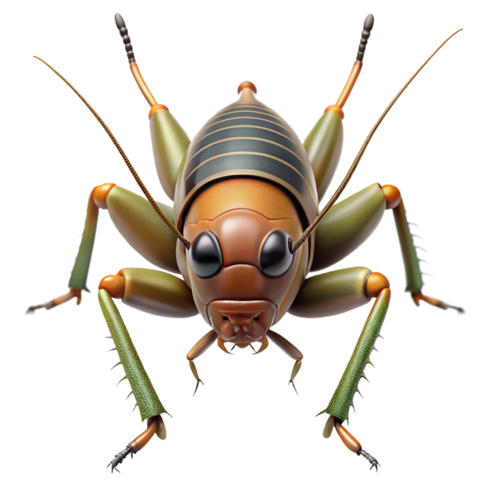 acclaimerenaissance Cricket with long antennae, powerful hinlegs, textureexoskeleton, studio lighting, front view, isolateon transparent background,high-resolution product photography gallery standard png