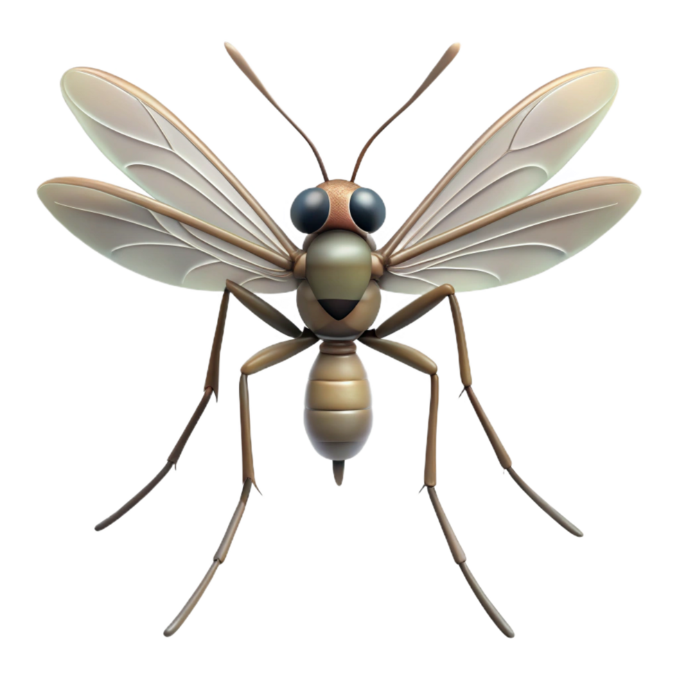 magnificent quintessential Mosquito with long proboscis, delicate wings, thin legs, soft lighting, front view, with transparent background,high-resolution product photography png