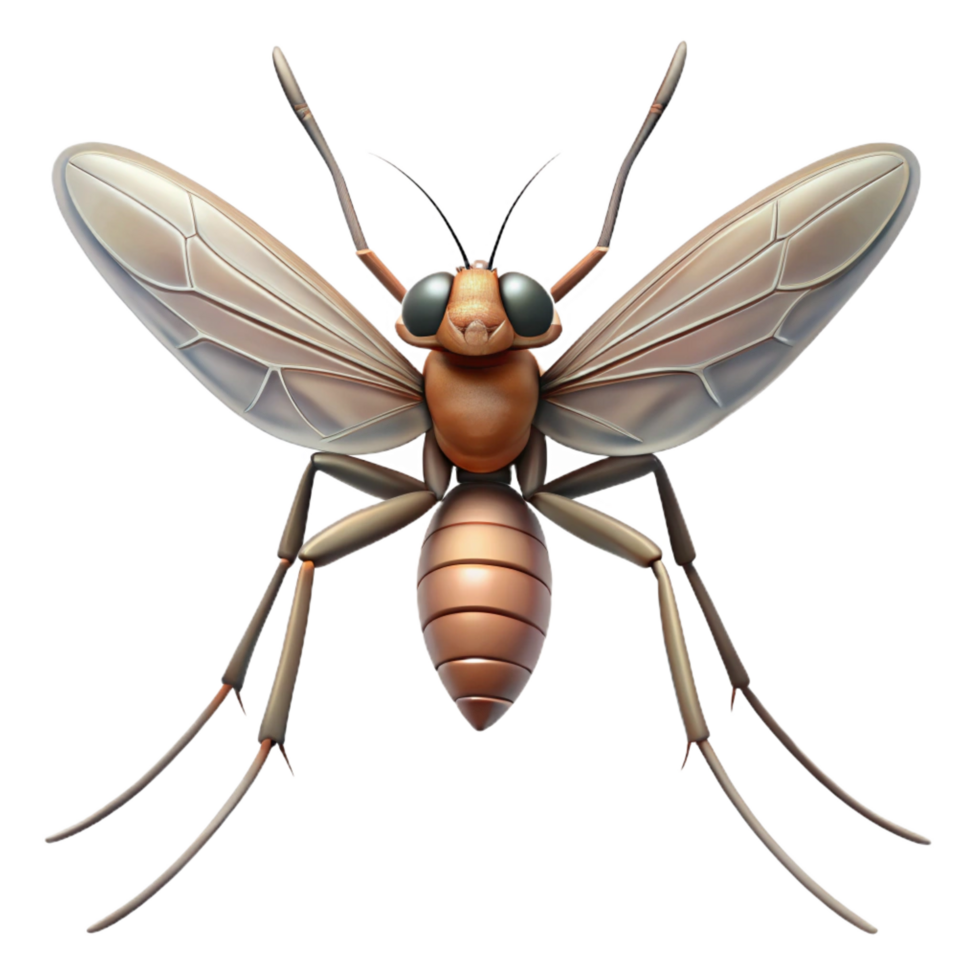 memorable organic Mosquito with long proboscis, delicate wings, thin legs, soft lighting, front view, with transparent background,high-resolution product photography artisan png