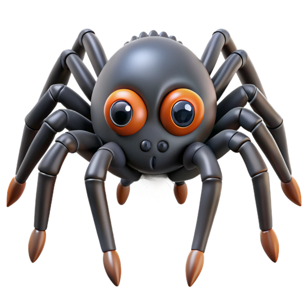 unforgettable urban Spider with eight legs, multiple eyes, hairy body, dramatic lighting, front view, with transparent background,high-resolution product photography detailed png