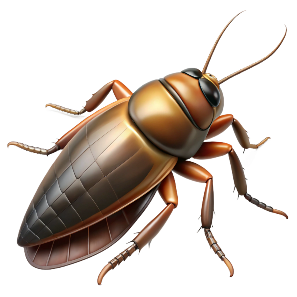 majestic geometric Cockroach with flattenebody, long antennae, glossy exoskeleton, soft lighting, with transparent background,high-resolution product photography genuine png