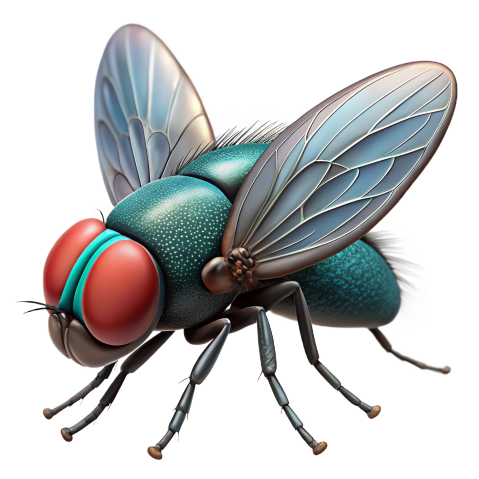 striking nostalgic abstract Housefly with translucent wings, compouneyes, hairy body, studio lighting, with transparent background,high-resolution product photography gallery standard png