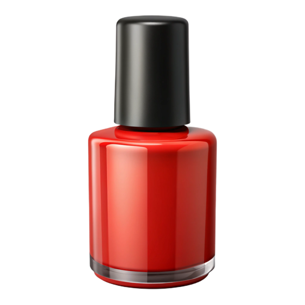 elegant iconic A single, vibrant renail polish bottle with a glossy black cap, studio lighting, front view, isolateon transparent background,high-resolution product photography png