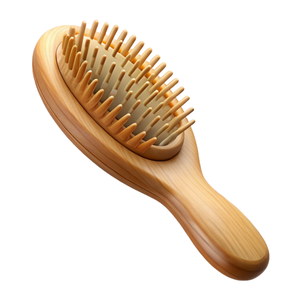 immaculate reflective renaissance A wooden hairbrush with natural bristles, detailewoograin, soft lighting, isolateon transparent background,high-resolution product photography high quality png