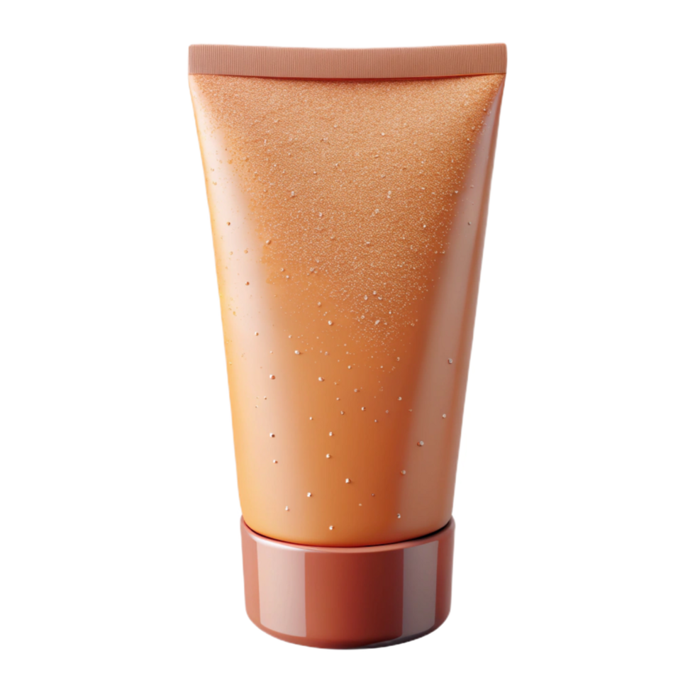 exquisite mid-century A tube of exfoliating face scrub, with visible granules, soft lighting, isolateon transparent background,high-resolution product photography premium png