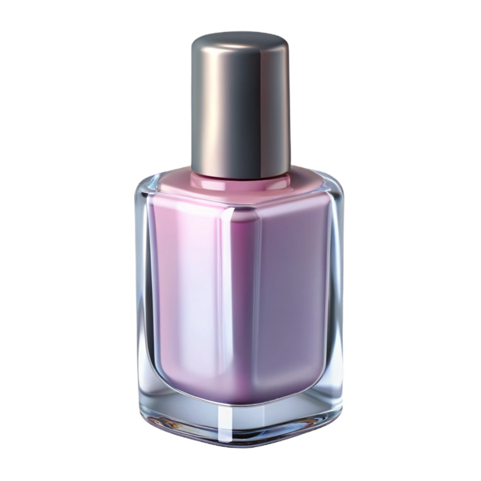 enchanting quintessential A bottle of clear nail polish, glossy finish, soft lighting, front view, isolateon transparent background,high-resolution product photography png