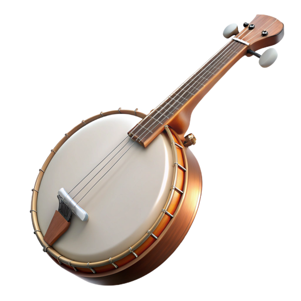 gorgeous artistic Banjo with a wooden resonator, metal tone ring, anparchment head, soft lighting, front view, isolateon transparent background,high-resolution product photography exclusive png
