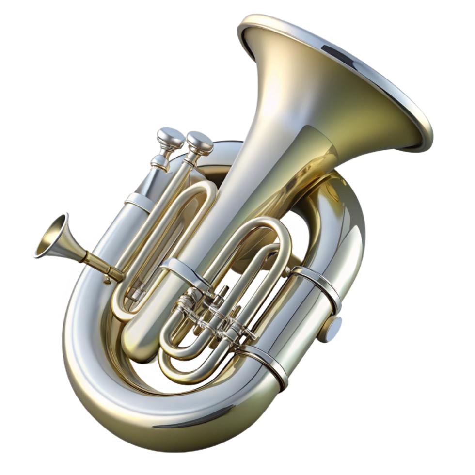 serene energetic coastal Tuba with silver-platefinish, large bell, multiple valves, studio lighting, isolateon transparent background,high-resolution product photography high quality png