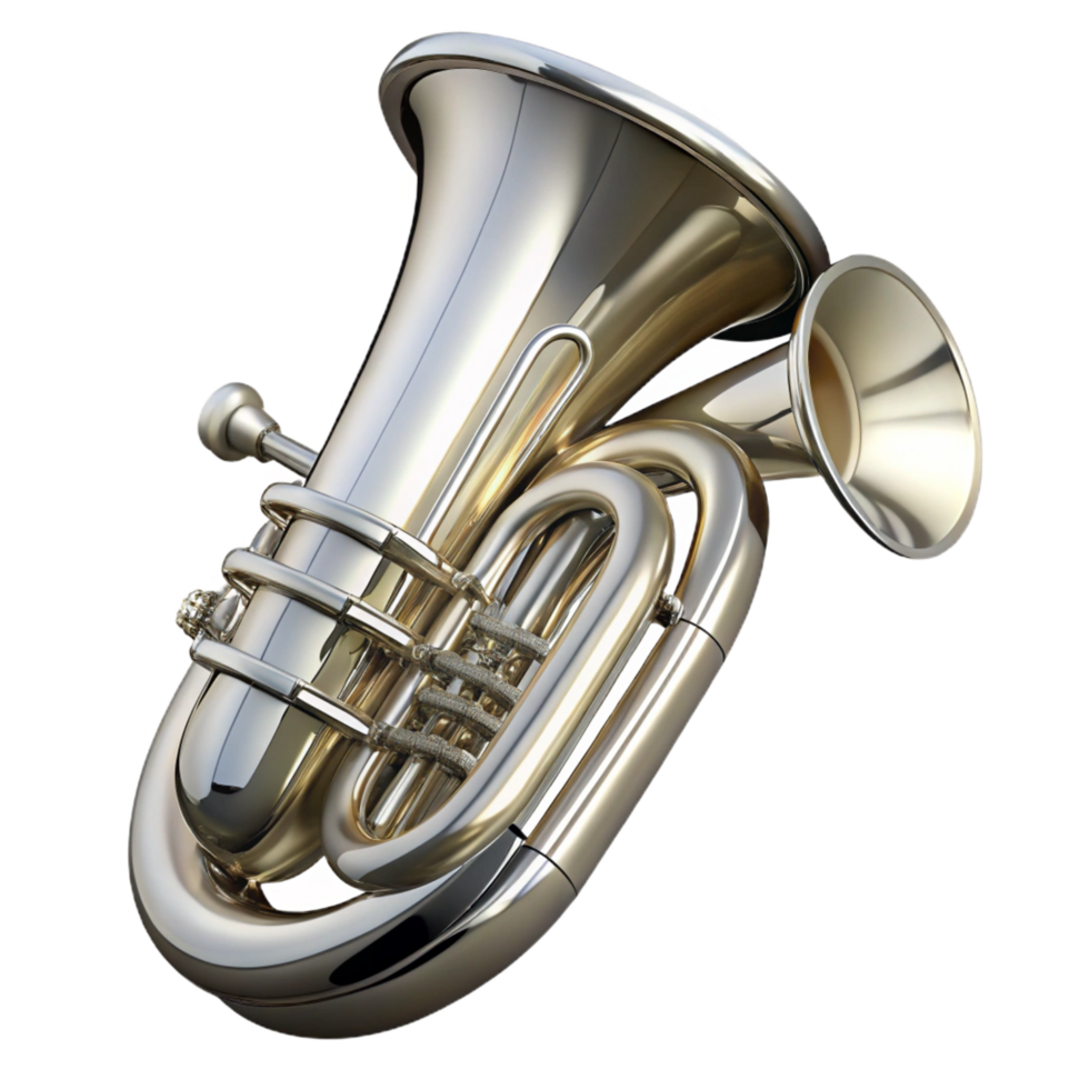 mysterious wonderful Tuba with silver-platefinish, large bell, multiple valves, studio lighting, isolateon transparent background,high-resolution product photography genuine png