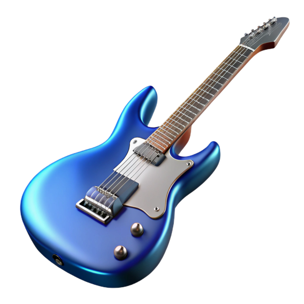 standout coastal Electric guitar with metallic blue finish, humbucker pickups, tremolo arm, studio lighting, isolateon transparent background,high-resolution product photography exclusive png