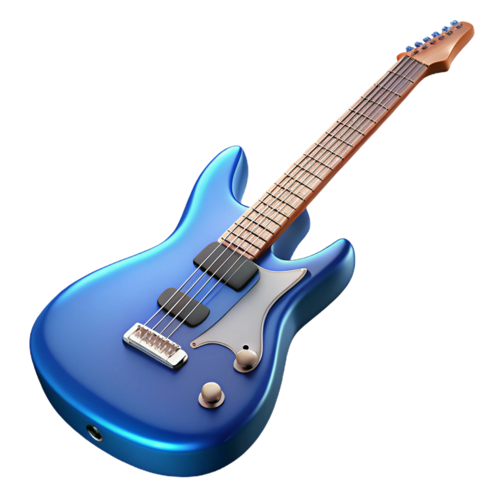 coveteabstract Electric guitar with metallic blue finish, humbucker pickups, tremolo arm, studio lighting, isolateon transparent background,high-resolution product photography 8K png
