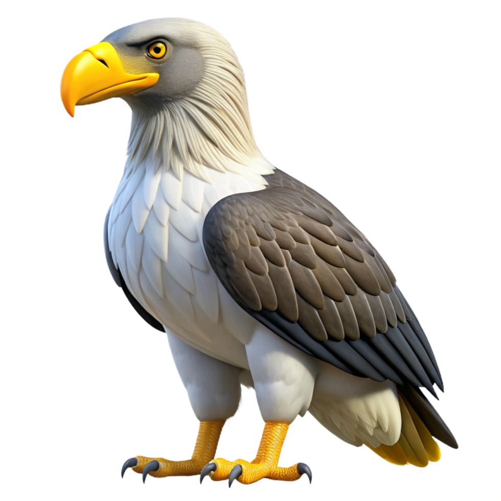 playful breathtaking Steller's sea eagle, large yellow beak, white shoulders, texturefeathers, dramatic lighting, side view, isolateon transparent background,high-resolution product photography elite png