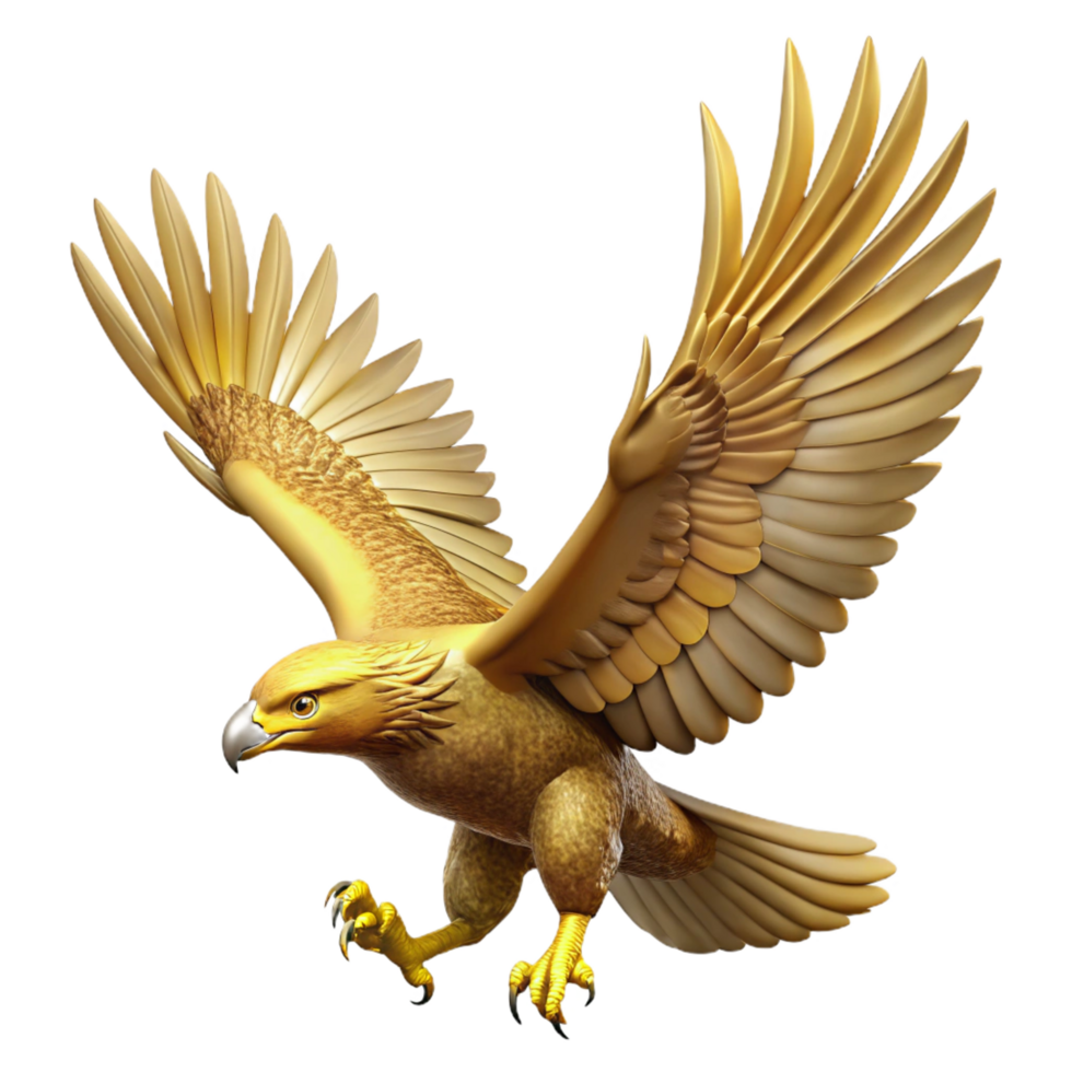 radiant standout Golden eagle in flight, wings fully extended, detailefeather movement, soft lighting, side view, isolateon transparent background,high-resolution product photography png