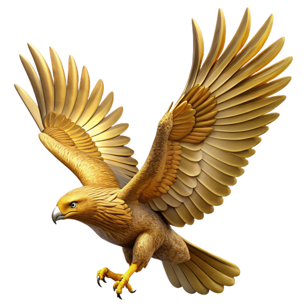 stunning remarkable Golden eagle in flight, wings fully extended, detailefeather movement, soft lighting, side view, isolateon transparent background,high-resolution product photography png