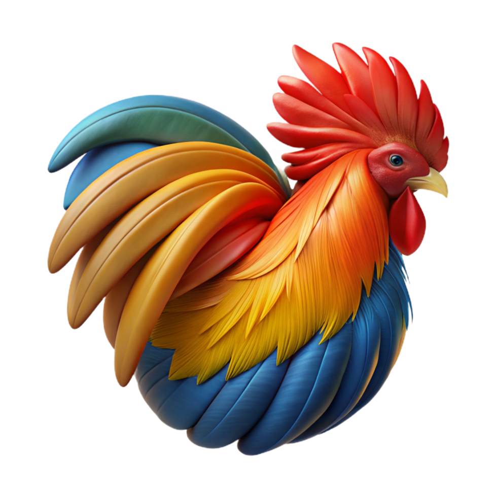 alluring bolcoastal Rooster feathers, close-up, vibrant colors antextures, studio lighting, isolateon transparent background,high-resolution product photography artisan png