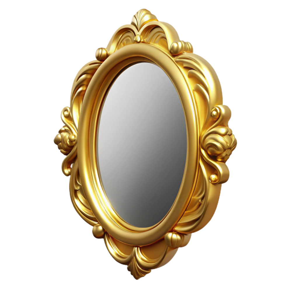 gorgeous exemplary Wall-mountemirror, ornate frame, golfinish, studio lighting, front view, isolateon transparent background,high-resolution product photography png