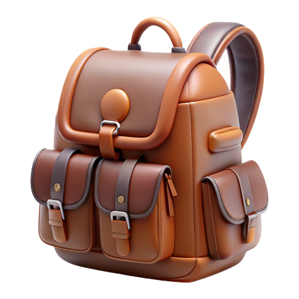 magnificent geometric Leather backpack with multiple compartments, detailestitching, studio lighting, isolateon transparent background,high-resolution product photography impeccable png