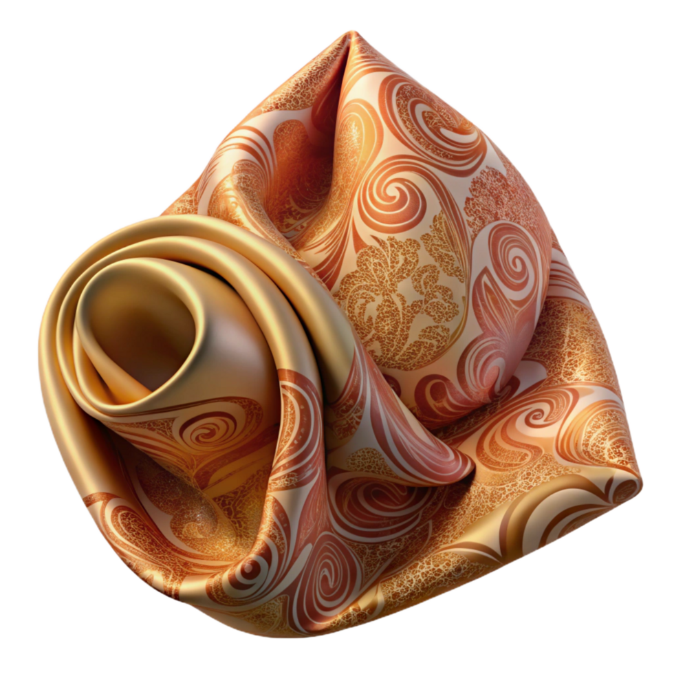 splendienergetic gothic Silk pocket square with paisley pattern, flowing fabric, soft lighting, top-down view, isolateon transparent background,high-resolution product photography refined png