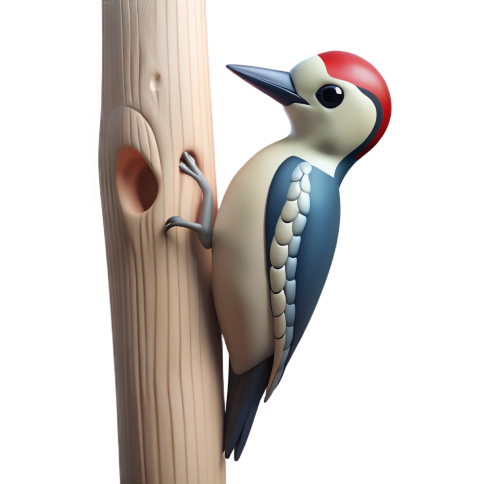 pristine victorian Woodpecker clinging to an invisible tree trunk, sharp beak, studio lighting, side view, photorealistic, isolateon transparent background,high-resolution product photography 8K png