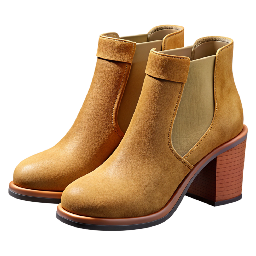 quintessential classic Pair of ankle boots with suede uppers anstackeheels, soft texture, studio lighting, side view, isolateon transparent background,high-resolution product photography 8K png