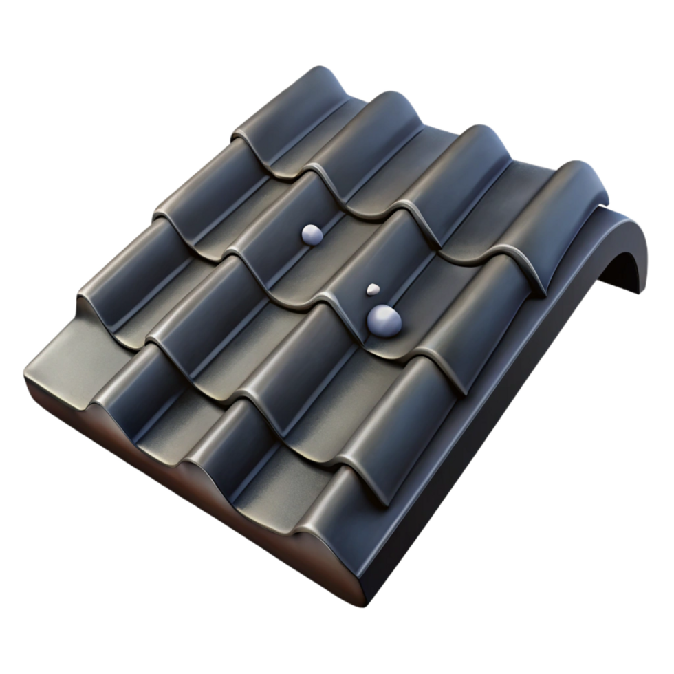 spectacular notable Slate roof tile, dark grey, texturesurface, water droplets, side view, studio lighting, isolateon transparent background,high-resolution product photography png
