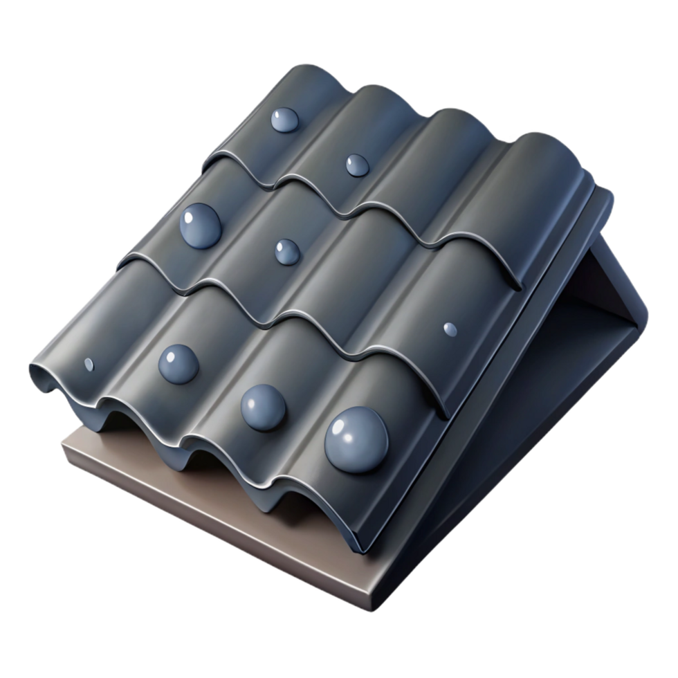 exquisite melancholic organic Slate roof tile, dark grey, texturesurface, water droplets, side view, studio lighting, isolateon transparent background,high-resolution product photography fine detail png